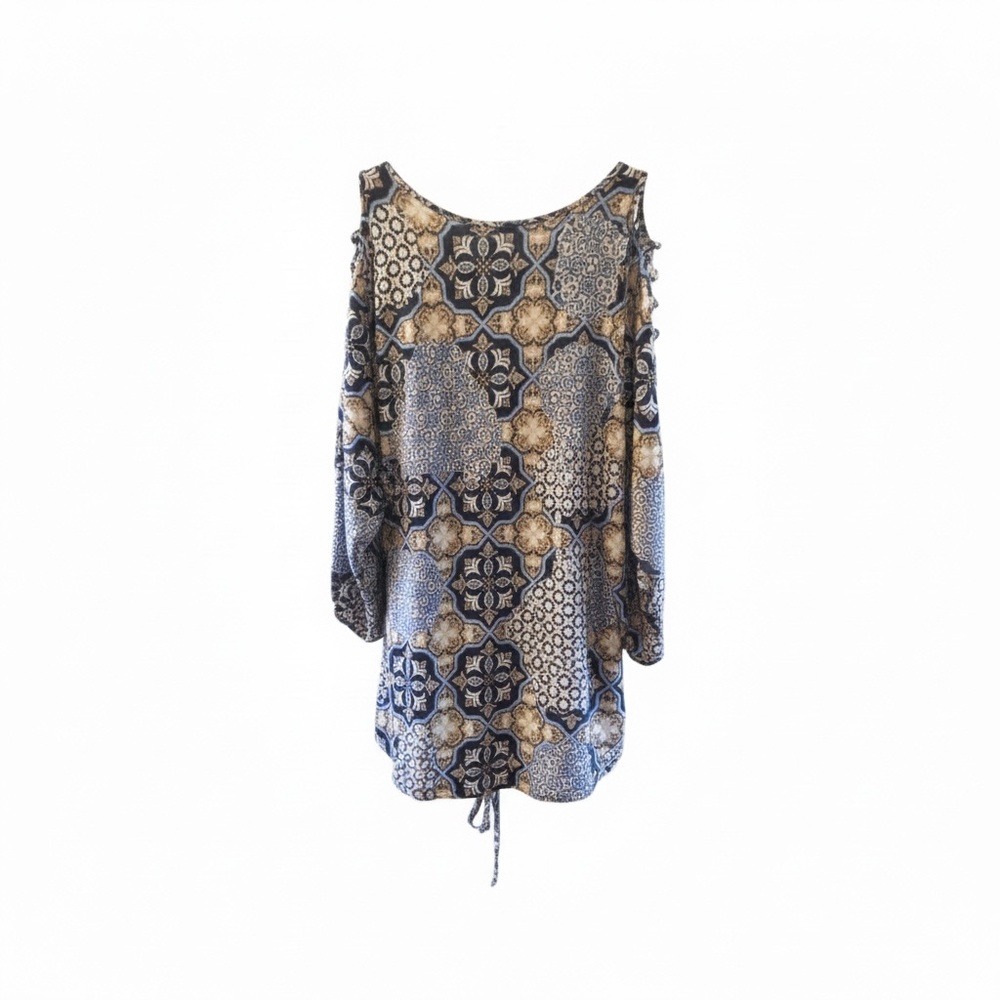 PerSeption Concept Blue and Cream Blouse